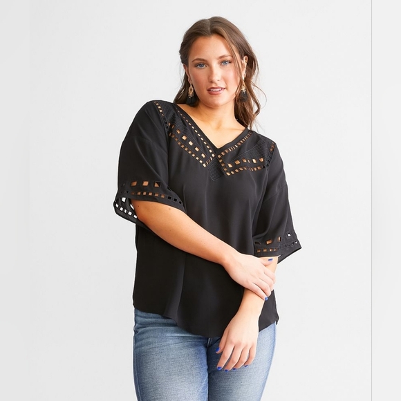 Elegant Black Women's Blouse with Cut-Out Design - Picture 1 of 4